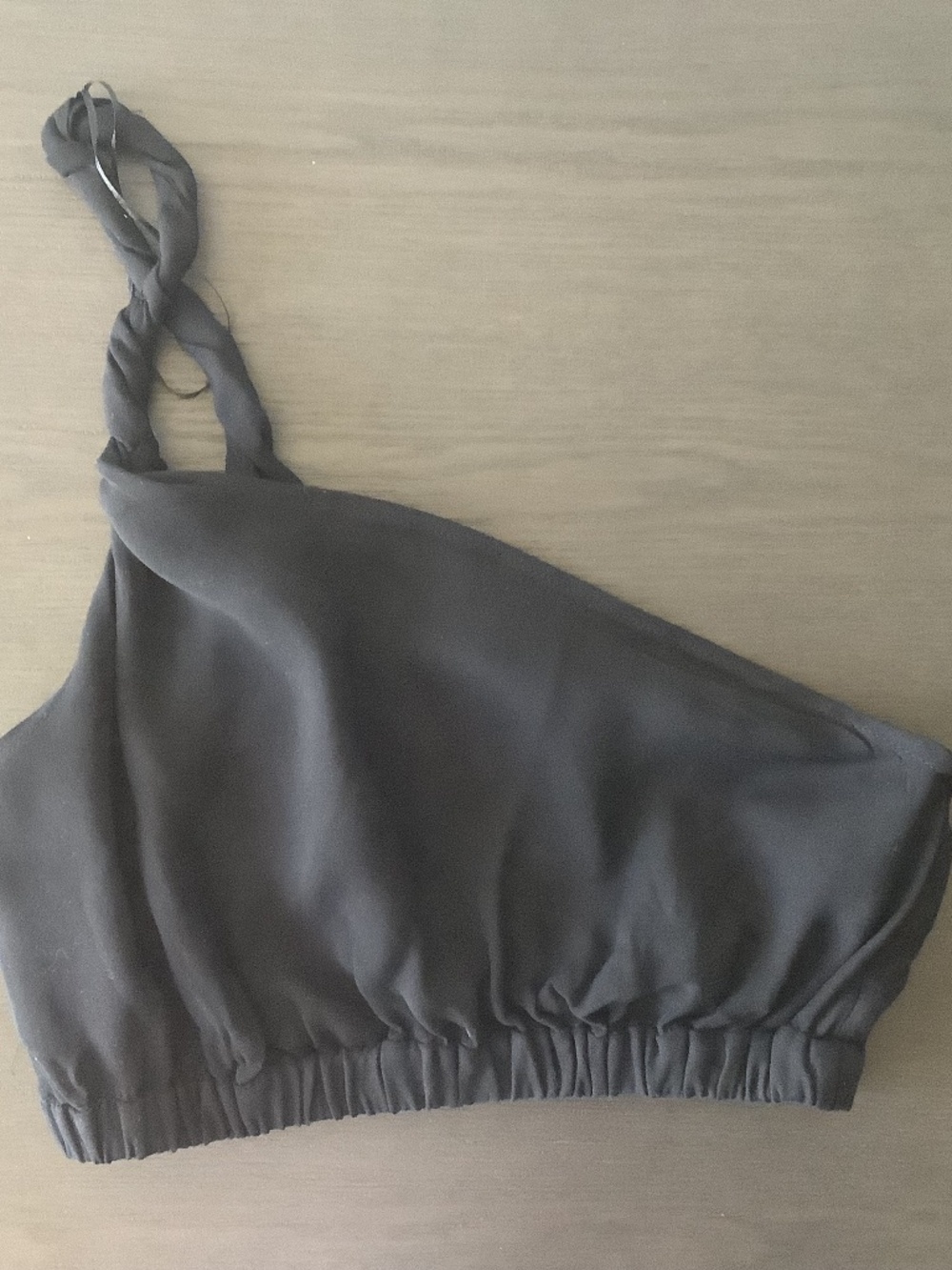NWT ZARA Black One-Shoulder Bubble Hem Crop Top Small Twisted Strap Asymmetrical